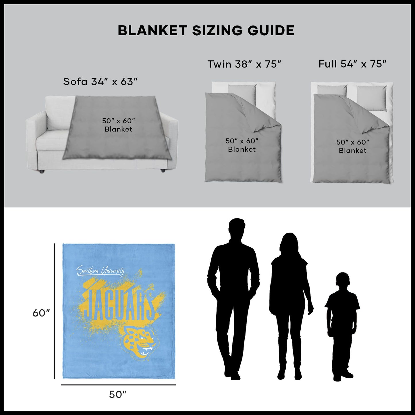 NCAA Southern University Tradition Silk Touch Throw Blanket 50x60 Inches