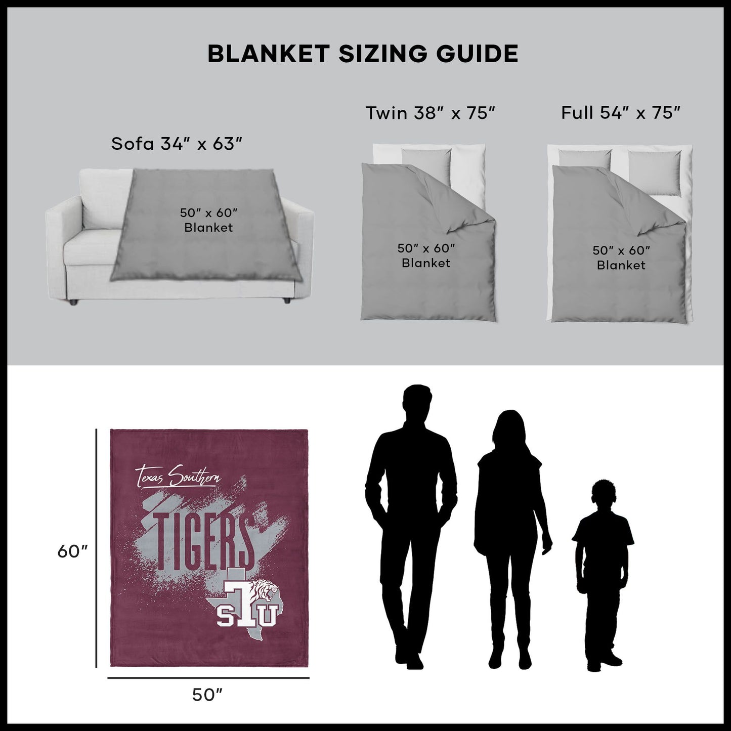NCAA Texas Southern Tradition Silk Touch Throw Blanket 50x60 Inches
