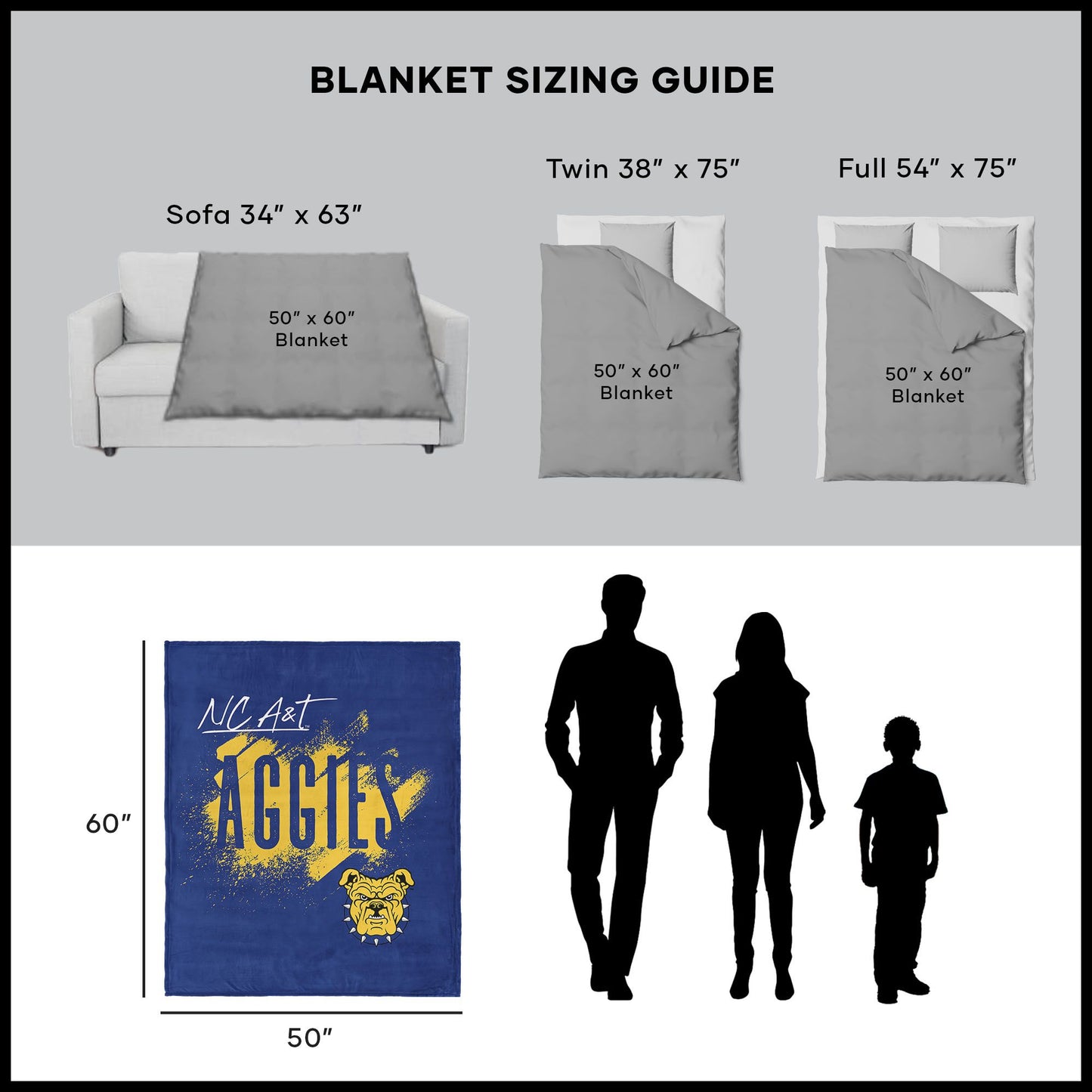 NCAA North Carolina A&T Tradition Silk Touch Throw Blanket 50x60 Inches