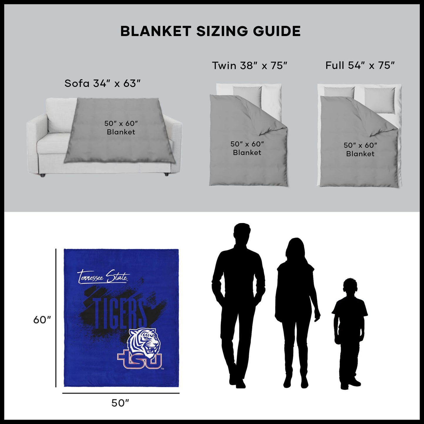 NCAA Tennessee State Tradition Silk Touch Throw Blanket 50x60 Inches