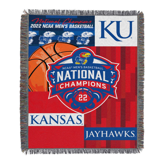 NCAA BB Champs Kansas Jayhawks 051 2022 NCAA Men's Basketball Champs Kansas Jayhawks Woven Tapestry Throw - Courtside
