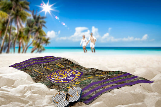 LSU OFFICIAL NCAA Realtree "Stripes" Beach Towel; 30" x 60"
